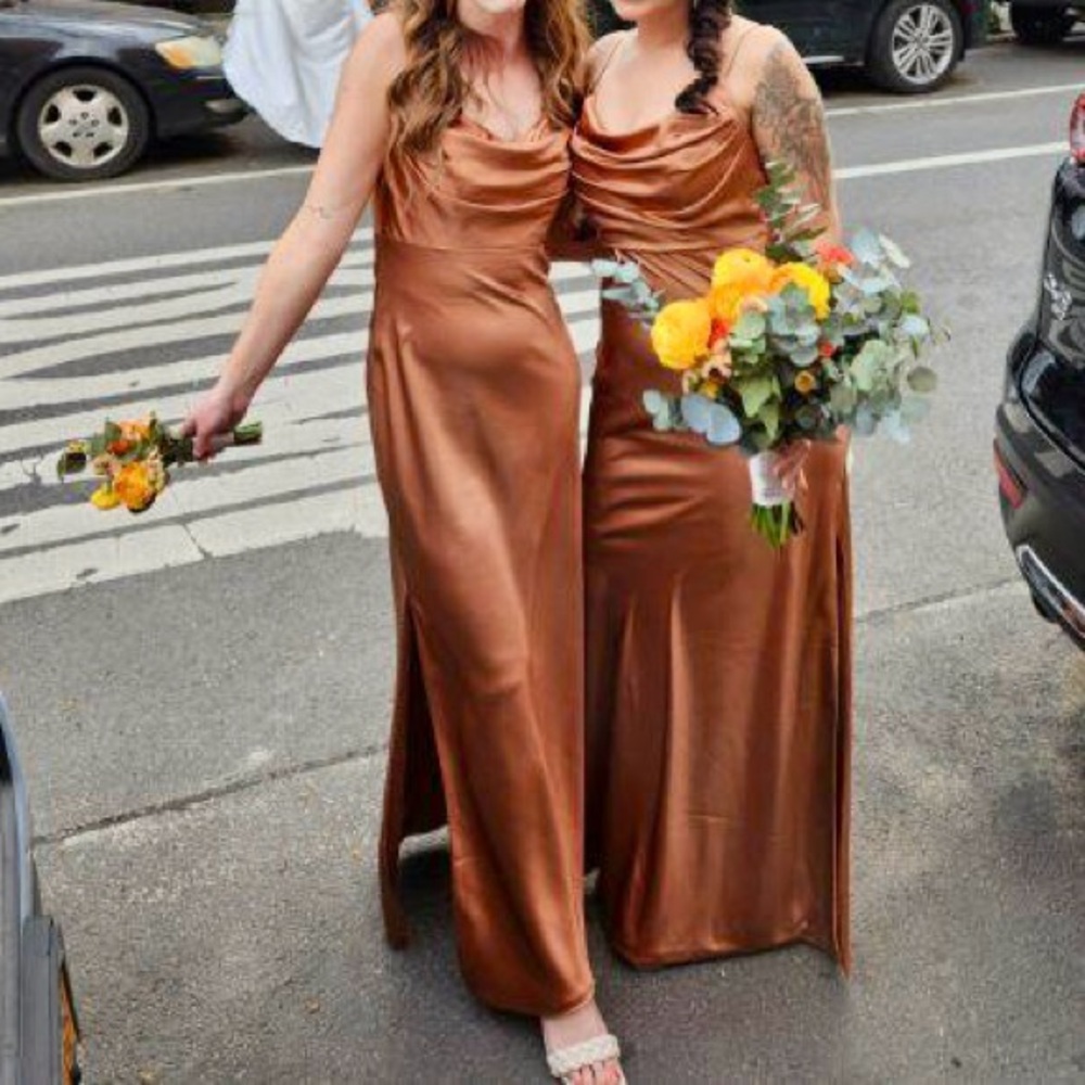 Revelry Skye Satin Dress | Copper -725, Size: 4, Length: PetiteMaxi: 41